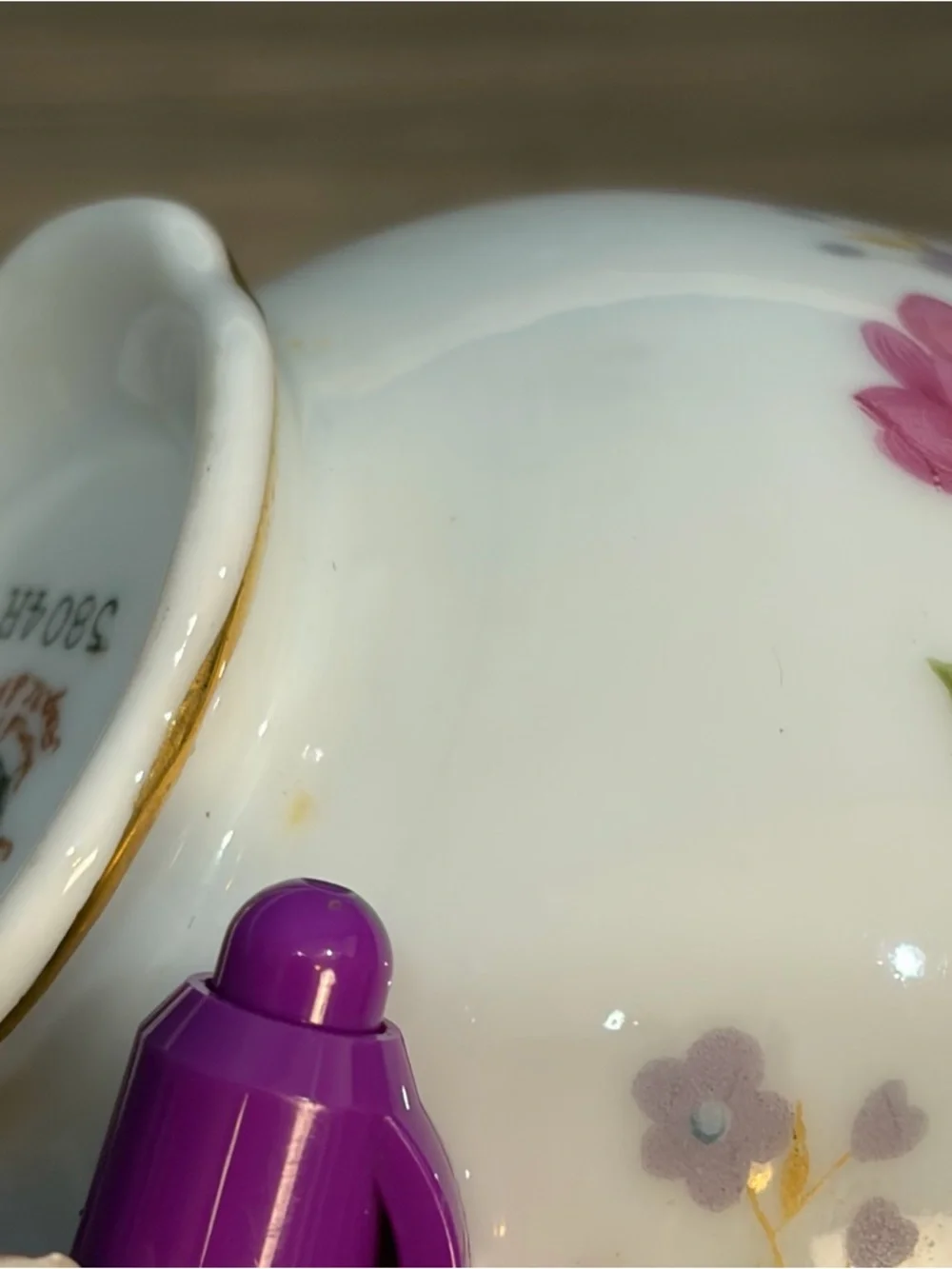 Vintage Lefton Hand Painted Replacement Tea Cup 5804R Pink Purple Flowers - Picture 13 of 16